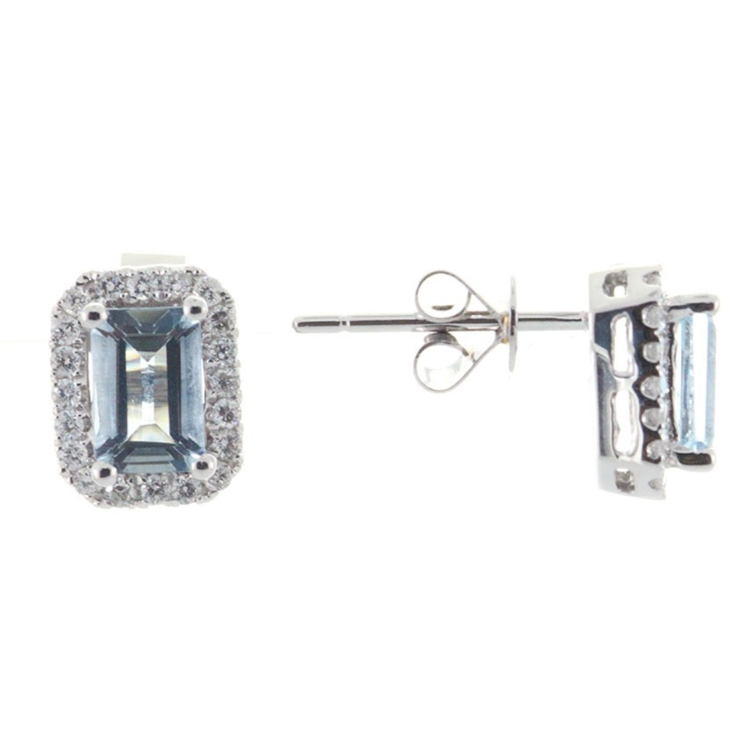 14K WHITE  AQUAMARINE EARRING