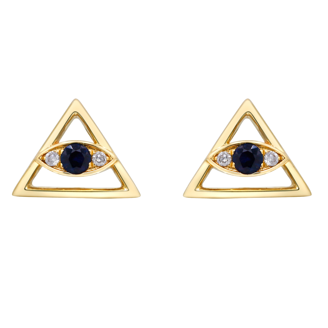 14K YELLOW GOLD BLUE SAPPHIRE EARRING